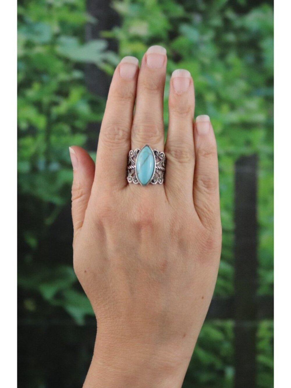 Sterling Silver Turquoise & Marcasite Ring Size 7 1/4 - Picture 2 of 7
